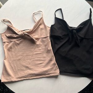 Express Knot-Front Camisole Tank - Black and Light Tan